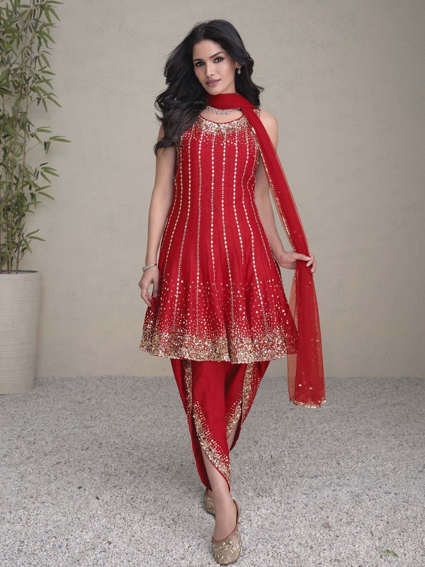 Tomato Red Real Premium Silk Salwar Kameez